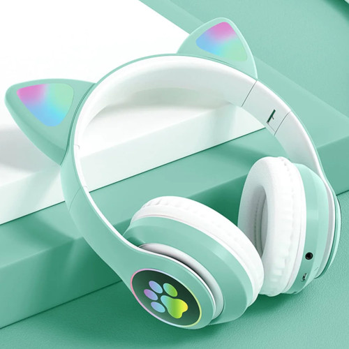 STN-28 Wireless Cat Ear Headphone Cute Cat Headset With Microphone Stereo Music Headsets Control Lights Earphone